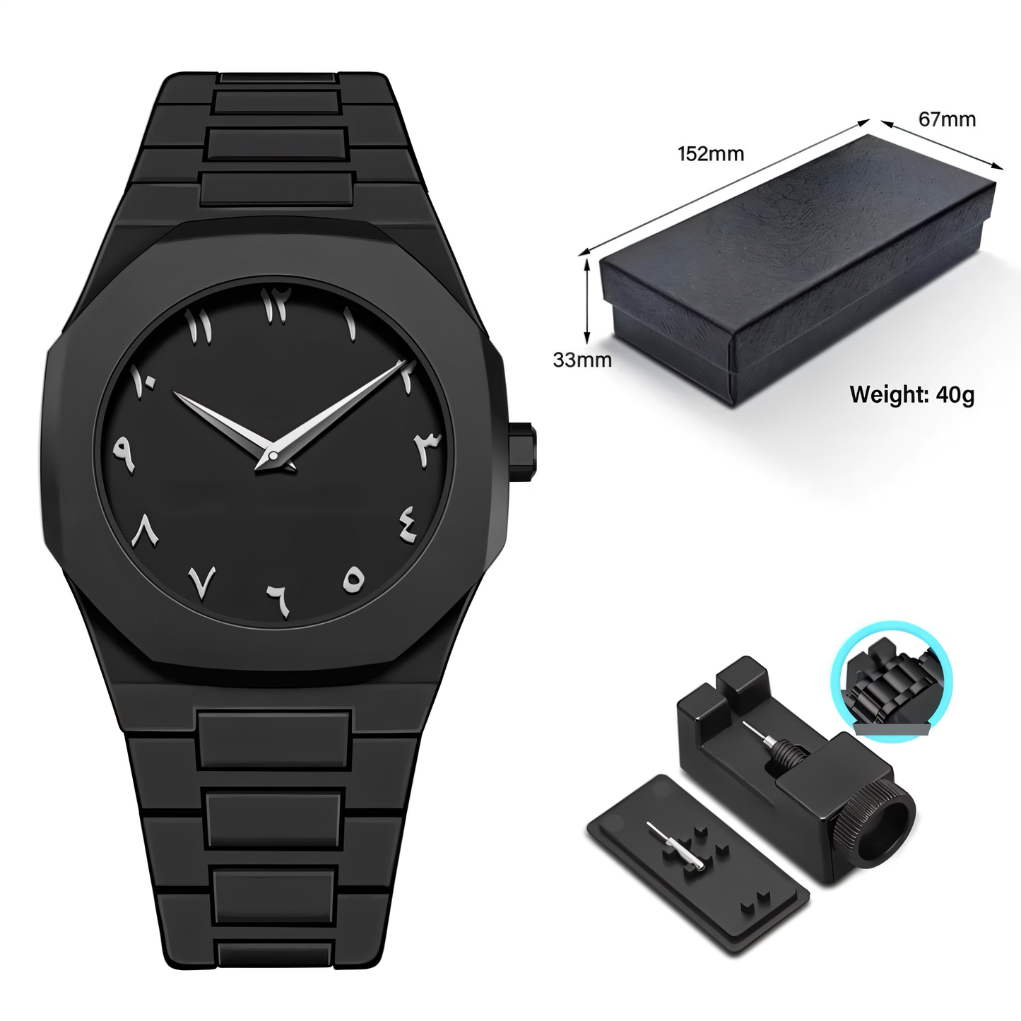 Arabic Aura Watch – Elegant Matte Black Finish